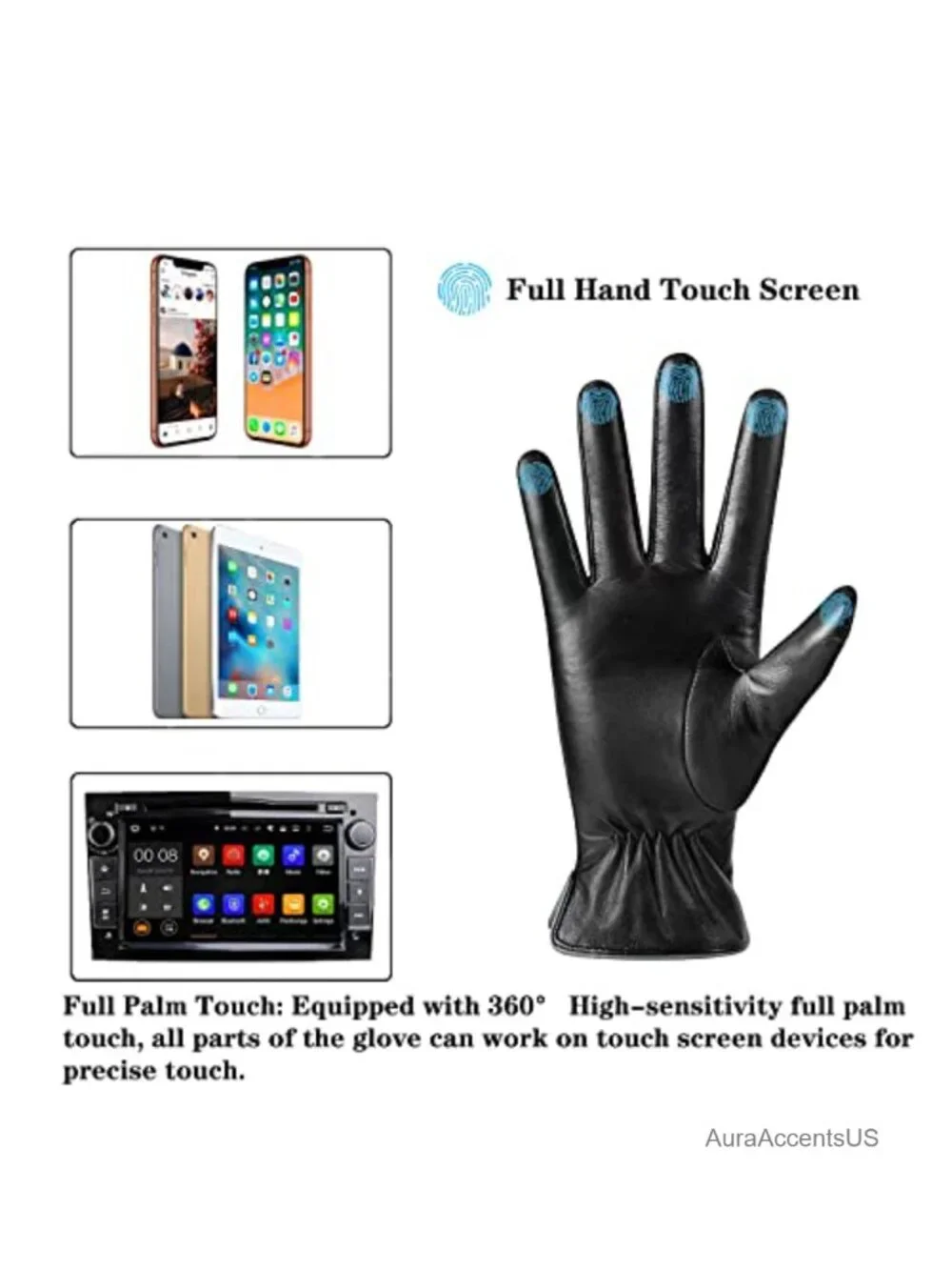Winter Leather Gloves for Women, Warm Wool Lining, Touchscreen Texting